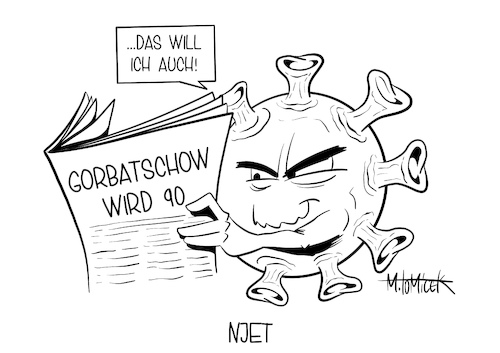 Cartoon: Njet (medium) by Mirco Tomicek tagged michail,gorbatschow,90,jahre,alt,geburtstag,birthday,friedensnobelpreisträger,friedensnobelpreis,moskau,corona,covid19,virus,viren,pandemie,lockdown,lockerung,cartoon,karikatur,pressekarikatur,mirco,tomicek,michail,gorbatschow,90,jahre,alt,geburtstag,birthday,friedensnobelpreisträger,friedensnobelpreis,moskau,corona,covid19,virus,viren,pandemie,lockdown,lockerung,cartoon,karikatur,pressekarikatur,mirco,tomicek