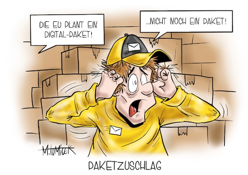 Cartoon: Paketzuschlag (medium) by Mirco Tomicek tagged tech,giganten,riesen,eingeschränkt,eu,kommission,digital,paket,online,web,digitale,beschluss,gesetz,google,apple,amazon,facebook,onlineshop,shops,shopping,einkäufe,versenden,versand,post,dhl,lieferdienst,weihnachtsgeschenke,geschenke,weihnachten,last,minute,datenschutz,verbraucher,verbraucherschutz,schutz,cookies,daten,datensammler,sammlung,cartoon,karikatur,mirco,tomicek,pressekarikatur,tech,giganten,riesen,eingeschränkt,eu,kommission,digital,paket,online,web,digitale,beschluss,gesetz,google,apple,amazon,facebook,onlineshop,shops,shopping,einkäufe,versenden,versand,post,dhl,lieferdienst,weihnachtsgeschenke,geschenke,weihnachten,last,minute,datenschutz,verbraucher,verbraucherschutz,schutz,cookies,daten,datensammler,sammlung,cartoon,karikatur,mirco,tomicek,pressekarikatur