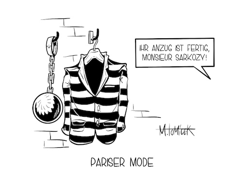 Cartoon: Pariser Mode (medium) by Mirco Tomicek tagged nicolas,sarkozy,frankreichs,ex,präsident,frankreich,ehemaliger,paris,französische,mode,bestechung,bestechungen,einfluss,einflussnahme,haftstrafe,verurteilt,knast,strafe,haft,bewährung,pariser,justizpalast,justiz,cartoon,karikatur,pressekarikatur,mirco,tomicek,nicolas,sarkozy,frankreichs,ex,präsident,frankreich,ehemaliger,paris,französische,mode,bestechung,bestechungen,einfluss,einflussnahme,haftstrafe,verurteilt,knast,strafe,haft,bewährung,pariser,justizpalast,justiz,cartoon,karikatur,pressekarikatur,mirco,tomicek