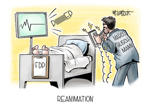 Cartoon: Reanimation (medium) by Mirco Tomicek tagged fdp,generalsekretär,marco,buschmann,dday,papier,umfragewerte,lindner,neuwahlen,neuwahl,wahlen,wahl,karikatur,pressekarikatur,cartoon,mirco,tomicek,fdp,generalsekretär,marco,buschmann,dday,papier,umfragewerte,lindner,neuwahlen,neuwahl,wahlen,wahl,karikatur,pressekarikatur,cartoon,mirco,tomicek