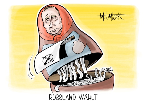 Cartoon: Russland wählt (medium) by Mirco Tomicek tagged russland,wählt,wahlen,präsidentschaft,präsidentschaftswahl,wahl,wladimir,putin,gewählt,wahlbeteiligung,russisch,cartoon,karikatur,pressekarikatur,mirco,tomicek,russland,wählt,wahlen,präsidentschaft,präsidentschaftswahl,wahl,wladimir,putin,gewählt,wahlbeteiligung,russisch,cartoon,karikatur,pressekarikatur,mirco,tomicek