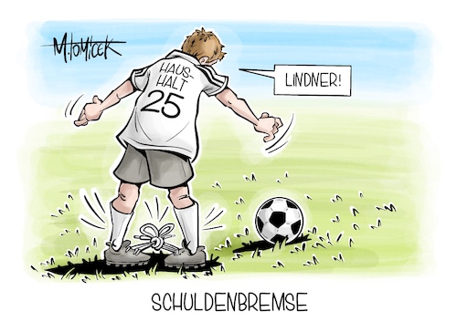 Cartoon: Schuldenbremse (medium) by Mirco Tomicek tagged haushalt,2025,haushaltsentwurf,neuverschuldung,schulden,schuldenbremse,christian,lindner,finanzen,ampel,ampelkoalition,koalition,regierung,haushaltsstreit,em,europameisterschaft,fußball,deutschland,fußballer,karikatur,cartoon,pressekarikatur,mirco,tomicek,haushalt,2025,haushaltsentwurf,neuverschuldung,schulden,schuldenbremse,christian,lindner,finanzen,ampel,ampelkoalition,koalition,regierung,haushaltsstreit,em,europameisterschaft,fußball,deutschland,fußballer,karikatur,cartoon,pressekarikatur,mirco,tomicek