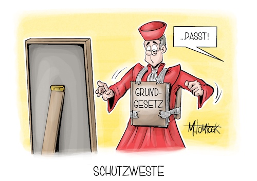 Cartoon: Schutzweste (medium) by Mirco Tomicek tagged bundestag,ampel,ampekfraktionen,schutz,schützen,bundesverfassungsgericht,gericht,bverfg,verfassungsgericht,grundgesetz,gesetz,extremen,parteien,partei,extrem,rechte,politik,karikatur,pressekarikatur,cartoon,mirco,tomicek,bundestag,ampel,ampekfraktionen,schutz,schützen,bundesverfassungsgericht,gericht,bverfg,verfassungsgericht,grundgesetz,gesetz,extremen,parteien,partei,extrem,rechte,politik,karikatur,pressekarikatur,cartoon,mirco,tomicek