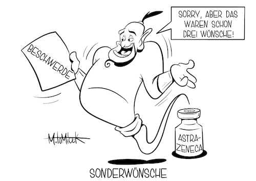 Cartoon: Sonderwünsche (medium) by Mirco Tomicek tagged astra,seneca,astraseneca,impfstoff,impfungen,impfung,impfen,impftermin,termine,impfmittel,beschwerden,export,exportbeschränkung,eu,europa,jens,spahn,unfair,verteilung,verteilungen,großbritannien,wirkung,wirkungen,vorfinanziert,finanziert,senioren,wirksamkeit,wirken,corona,covid19,viren,pandemie,lockdown,disney,aladin,dschinni,cartoon,karikatur,pressekarikatur,mirco,tomicek,astra,seneca,astraseneca,impfstoff,impfungen,impfung,impfen,impftermin,termine,impfmittel,beschwerden,export,exportbeschränkung,eu,europa,jens,spahn,unfair,verteilung,verteilungen,großbritannien,wirkung,wirkungen,vorfinanziert,finanziert,senioren,wirksamkeit,wirken,corona,covid19,viren,pandemie,lockdown,disney,aladin,dschinni,cartoon,karikatur,pressekarikatur,mirco,tomicek