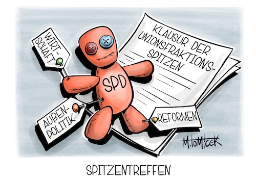 Cartoon: Spitzentreffen (medium) by Mirco Tomicek tagged fraktion,bundesfraktion,union,cdu,csu,spitzen,vorstand,wirtschaft,außenpolitik,klausurtagung,klausur,reformen,koalition,regierung,debatten,spd,umfrage,karikatur,cartoon,pressekarikatur,mirco,tomicek,fraktion,bundesfraktion,union,cdu,csu,spitzen,vorstand,wirtschaft,außenpolitik,klausurtagung,klausur,reformen,koalition,regierung,debatten,spd,umfrage,karikatur,cartoon,pressekarikatur,mirco,tomicek