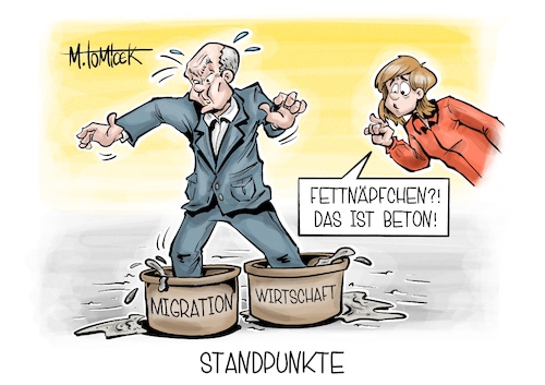 Cartoon: Standpunkte (medium) by Mirco Tomicek tagged bundestag,abstimmung,migration,asyl,migrationspolitik,asylpolitik,asylrecht,verschärfung,friedrich,merz,olaf,scholz,rergierungserklärung,regierung,erklärung,konjunktur,konjunkturprognose,wirtschaft,karikatur,pressekarikatur,cartoon,mirco,tomicek,bundestag,abstimmung,migration,asyl,migrationspolitik,asylpolitik,asylrecht,verschärfung,friedrich,merz,olaf,scholz,rergierungserklärung,regierung,erklärung,konjunktur,konjunkturprognose,wirtschaft,karikatur,pressekarikatur,cartoon,mirco,tomicek