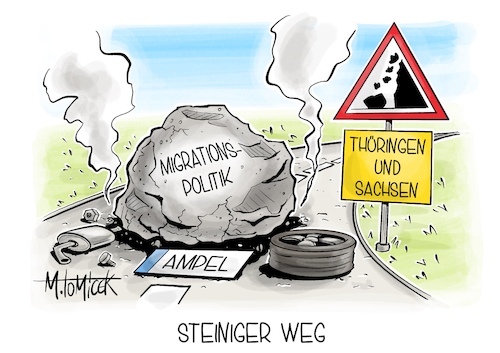 Cartoon: Steiniger Weg (medium) by Mirco Tomicek tagged messeranschlag,messerattacke,angriff,attacke,anschlag,solingen,sicherheit,wahlkampf,wahlkämpe,wahlen,wahl,landtagswahl,landtagswahlen,thüringen,sachsen,ampel,kolaition,ampelkoalition,regierung,umfrage,umfragewerte,steiniger,weg,karikatur,pressekarikatur,cartoon,mirco,tomicek,messeranschlag,messerattacke,angriff,attacke,anschlag,solingen,sicherheit,wahlkampf,wahlkämpe,wahlen,wahl,landtagswahl,landtagswahlen,thüringen,sachsen,ampel,kolaition,ampelkoalition,regierung,umfrage,umfragewerte,steiniger,weg,karikatur,pressekarikatur,cartoon,mirco,tomicek