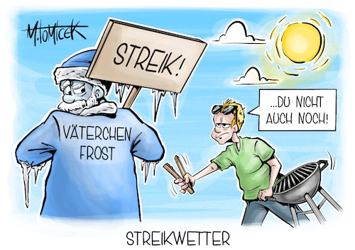 Cartoon: Streikwetter (medium) by Mirco Tomicek tagged verdi,warnstreiks,warnstreik,streik,streiks,streiken,öffentlicher,dienst,lohn,lohnerhöhung,verhandlungen,tarif,tarifverhandlungen,tarifgespräch,gestreikt,wetter,frost,kälte,karikatur,pressekarikatur,cartoon,mirco,tomicek,verdi,warnstreiks,warnstreik,streik,streiks,streiken,öffentlicher,dienst,lohn,lohnerhöhung,verhandlungen,tarif,tarifverhandlungen,tarifgespräch,gestreikt,wetter,frost,kälte,karikatur,pressekarikatur,cartoon,mirco,tomicek