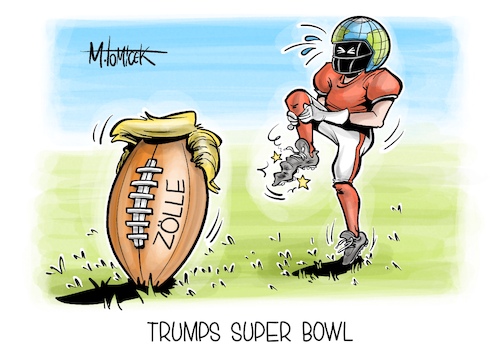 Cartoon: Trumps Super Bowl (medium) by Mirco Tomicek tagged usa,amerika,us,präsident,politik,donald,trump,zoll,zölle,strafzölle,ausland,inland,25,prozent,aluminium,stahl,super,bowl,american,football,wirtschaft,handel,handelskrieg,karikatur,pressekarikatur,cartoon,mirco,tomicek,usa,amerika,us,präsident,politik,donald,trump,zoll,zölle,strafzölle,ausland,inland,25,prozent,aluminium,stahl,super,bowl,american,football,wirtschaft,handel,handelskrieg,karikatur,pressekarikatur,cartoon,mirco,tomicek