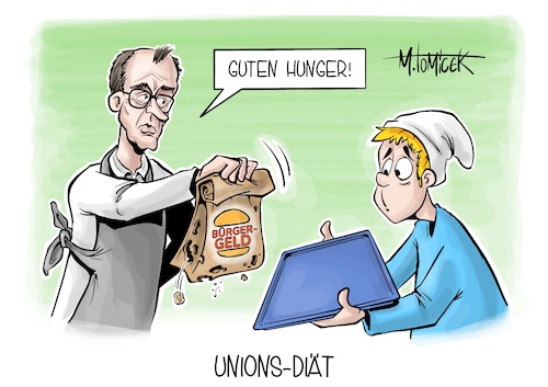 Cartoon: Unions-Diät (medium) by Mirco Tomicek tagged cdu,csu,union,bürgergeld,bürger,geld,finanzen,konzept,beratung,finanzierung,grundsicherung,friedrich,merz,burger,king,karikatur,cartoon,pressekarikatur,mirco,tomicek,cdu,csu,union,bürgergeld,bürger,geld,finanzen,konzept,beratung,finanzierung,grundsicherung,friedrich,merz,burger,king,karikatur,cartoon,pressekarikatur,mirco,tomicek