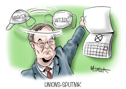 Cartoon: Unions-Sputnik (medium) by Mirco Tomicek tagged union,cdu,csu,armin,laschet,maskenaffäre,masken,affäre,maske,landtagswahl,wahlen,landtag,baden,württemberg,rheinland,pfalz,umfrage,tief,bereicherung,geld,geschäfte,löbel,nüßlein,politik,partei,politiker,nrw,impfstoff,corona,covid19,pandemie,krise,virus,landtagswahlen,cartoon,karikatur,pressekarikatur,mirco,tomicek,union,cdu,csu,armin,laschet,maskenaffäre,masken,affäre,maske,landtagswahl,wahlen,landtag,baden,württemberg,rheinland,pfalz,umfrage,tief,bereicherung,geld,geschäfte,löbel,nüßlein,politik,partei,politiker,nrw,impfstoff,corona,covid19,pandemie,krise,virus,landtagswahlen,cartoon,karikatur,pressekarikatur,mirco,tomicek