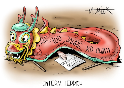 Cartoon: Unterm Teppich (medium) by Mirco Tomicek tagged china,chinas,staatsführung,100,jahre,jahrestag,peking,kommunistische,partei,der,volksrepublik,kp,drache,drachen,menschen,rechte,menschenrechte,geburtstag,feier,cartoon,karikatur,pressekarikatur,mirco,tomicek,china,chinas,staatsführung,100,jahre,jahrestag,peking,kommunistische,partei,der,volksrepublik,kp,drache,drachen,menschen,rechte,menschenrechte,geburtstag,feier,cartoon,karikatur,pressekarikatur,mirco,tomicek