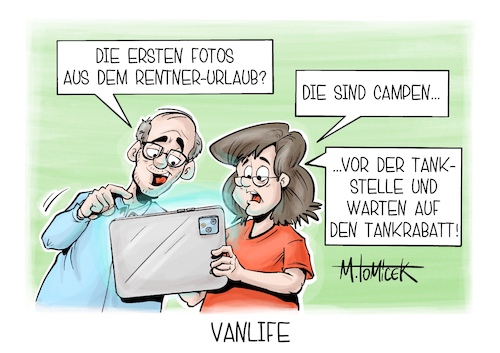 Cartoon: Vanlife (medium) by Mirco Tomicek tagged tanken,tankstelle,tank,tankrabatt,rabatt,benzin,öl,diesel,tankstellen,autofahrer,ölpreise,rente,rentner,rentenreform,karikatur,cartoon,pressekarikatur,mirco,tomicek,tanken,tankstelle,tank,tankrabatt,rabatt,benzin,öl,diesel,tankstellen,autofahrer,ölpreise,rente,rentner,rentenreform,karikatur,cartoon,pressekarikatur,mirco,tomicek