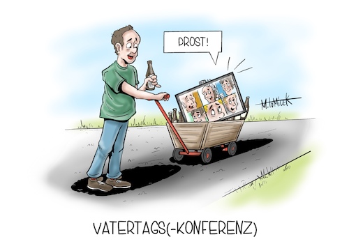 Cartoon: Vatertagskonferenz (medium) by Mirco Tomicek tagged vatertag,corona,covid19,virus,feiertag,bier,konferenz,videokonferenz,videochat,vatertag,corona,covid19,virus,feiertag,bier,konferenz,videokonferenz,videochat