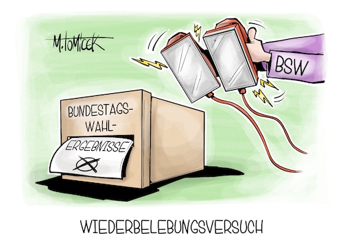 Cartoon: Wiederbelebungsversuch (medium) by Mirco Tomicek tagged bundestagwahl,ergebnisse,wahlergebnisse,bundestagswahlergebnisse,wahl,wahlen,stimmen,auszählen,bundnis,sahra,wagenknecht,bsw,anfechten,einspruch,einsppche,btw,wahlzettel,karikatur,pressekarikatur,cartoon,mirco,tomicek,bundestagwahl,ergebnisse,wahlergebnisse,bundestagswahlergebnisse,wahl,wahlen,stimmen,auszählen,bundnis,sahra,wagenknecht,bsw,anfechten,einspruch,einsppche,btw,wahlzettel,karikatur,pressekarikatur,cartoon,mirco,tomicek