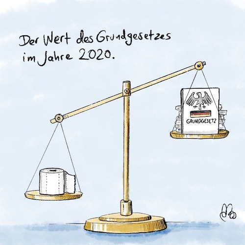 Cartoon: Der Wert des Grundgesetzes (medium) by LaserLurch tagged corona,covid,grundgesetz,klopapier,justiz,waage,pandemie