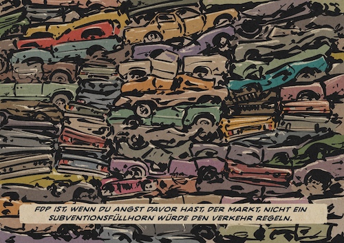 Cartoon: Die Angst der FDP vor dem Markt (medium) by Guido Kuehn tagged auto,verkehrswende,fdp,auto,verkehrswende,fdp