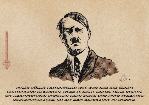 Cartoon: Hitler entsetzt (medium) by Guido Kuehn tagged hitler,nazi,rechtsterrorismus,synagoge,attentat,hamburg,hitler,nazi,rechtsterrorismus,synagoge,attentat,hamburg