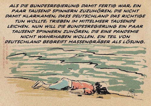 Cartoon: Massengräberstimmung (medium) by Guido Kuehn tagged covid,migration,asyl,flucht,pandemie,covid,migration,asyl,flucht,pandemie