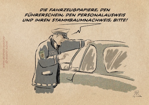 Cartoon: Neulich in Stuttgart-Stammbaum (medium) by Guido Kuehn tagged polizei,stuttgart,stammbaumforschung,seehofer,polizei,stuttgart,stammbaumforschung,seehofer