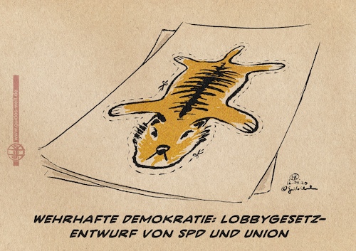 Cartoon: Papiertiger (medium) by Guido Kuehn tagged spd,union,lobbyismus,lobbygesetz,spd,union,lobbyismus,lobbygesetz