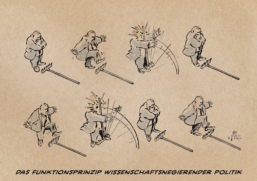 Cartoon: Zeitgenössische Politik erklärt (medium) by Guido Kuehn tagged politik,wissenschaft,corona,covid,politik,wissenschaft,corona,covid