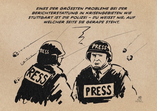 Cartoon: Presse in Krisenregionen (medium) by Guido Kuehn tagged polizei,stuttgart,querdenken,zdf,corona,covid,polizei,stuttgart,querdenken,zdf,corona,covid