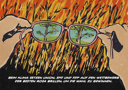 Cartoon: Rosaklimabrillenwettbewerb (medium) by Guido Kuehn tagged klima,wahl,btw2021,union,spd,fdp,grüne,linke,klima,wahl,btw2021,union,spd,fdp,grüne,linke