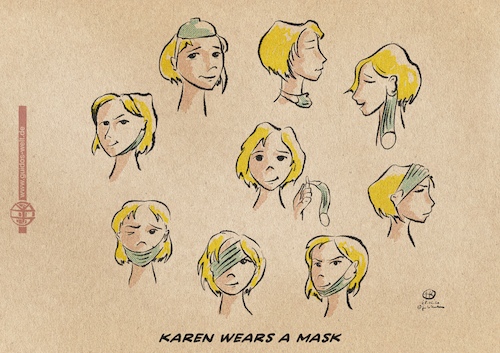 Cartoon: The eternal Karen wears a mask (medium) by Guido Kuehn tagged mask,corona,covid,karen,mask,corona,covid,karen