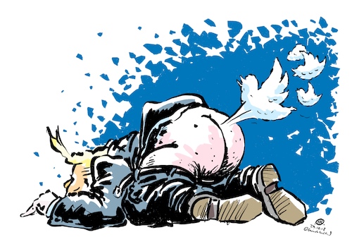 Cartoon: The Tweeter (medium) by Guido Kuehn tagged trump,twitter,tweets,trump,twitter,tweets,heisse,luft,pups,dampf,arsch,hose,runter