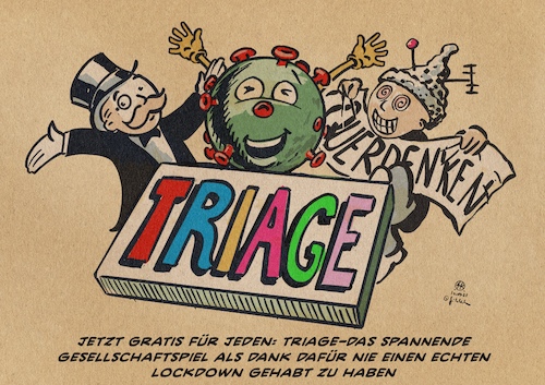 Cartoon: Triage (medium) by Guido Kuehn tagged triage,covid,lockdown,notbremse,corona,triage,covid,lockdown,notbremse,corona