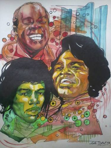 Cartoon: Three Kings (medium) by joellestoret tagged james,brown,jimmy,hendrix,musicians,colors,epic
