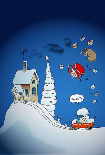 Cartoon: Christmas Bonk (medium) by gnurf tagged xmas,christmas,santa,claus,winter,snow,car,hill