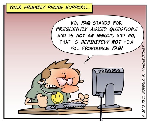 Cartoon: FAQ phone support (medium) by gnurf tagged faq,support,computer,jargon,phone