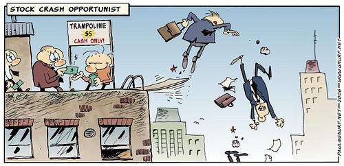Cartoon: Stock Crash Opportunist (medium) by gnurf tagged stock,crash,opportunist,jump,trampoline,skyscrapers