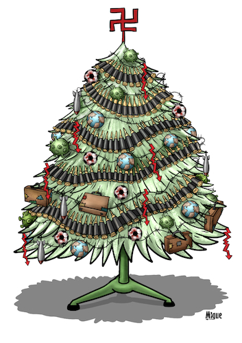 Cartoon: Christmas 2022 (medium) by miguelmorales tagged christmas,tree,war,russia,ukraine,refugees,crisis,christmas,tree,war,russia,ukraine,refugees,crisis