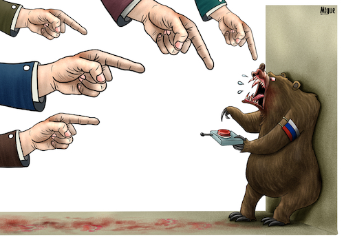 Cartoon: Cornered and dangerous (medium) by miguelmorales tagged putin,war,peace,bear,ukraine,conflict,crisis,putin,war,peace,bear,ukraine,conflict,crisis