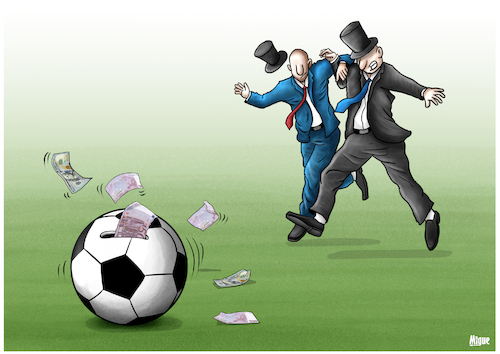 Cartoon: Football profits (medium) by miguelmorales tagged football,profits,wages,rich,money,fifa,qatar2022,football,profits,wages,rich,money,fifa,qatar2022
