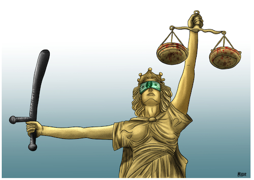 Cartoon: Justice these days (medium) by miguelmorales tagged justice,autocracy,police,brutallity,jail,statue,laws,politics,riots,justice,autocracy,police,brutallity,jail,statue,laws,politics,riots