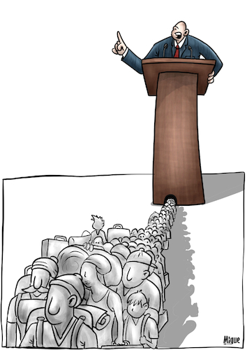 Cartoon: Politicians and migration (medium) by miguelmorales tagged politicians,migration,policies,speech,corruption,politicians,migration,policies,speech,corruption