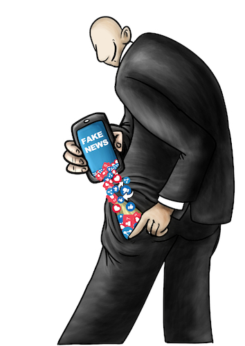 Cartoon: Profits (medium) by miguelmorales tagged fake,news,social,media,profits,fake,news,social,media,profits