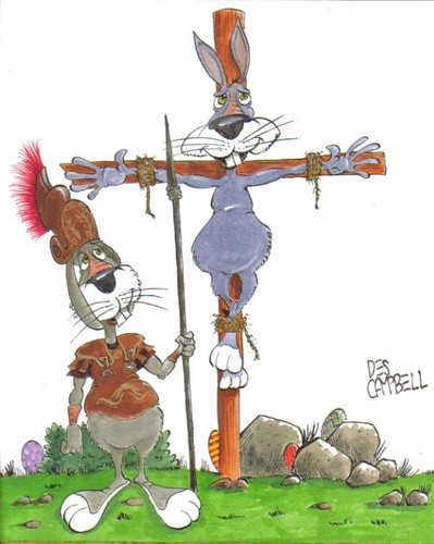 Cartoon: Hot cross bunny (medium) by campbell tagged romans,rabbit,easter,humour,black