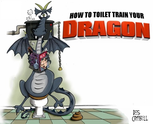 Cartoon: How DO you train a dragon? (medium) by campbell tagged your,train,to,how,dragon,film,parody,poster,toilet,homour