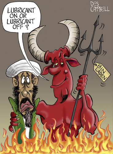 Cartoon: This wont hurt a bit (medium) by campbell tagged osama,bin,laden,terrorist,hell,devil,underworld