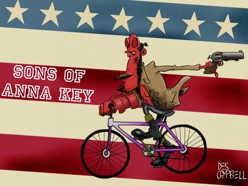 Cartoon: Wrong character Mr Perlman ! (medium) by campbell tagged sons,anarchy,of,hellboy,ron,perlman,bicycle,flags,fantasy,parody