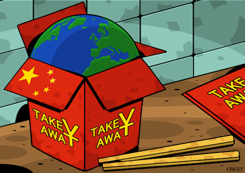 Cartoon: Chinese take away (medium) by Enrico Bertuccioli tagged china,chinese,takeaway,market,business,money,economy,political,global,world,conquest,power,control,democracy,authoritarianism,communism,capitalism,freedom,exploitation,consumerism,authocracy,society,media,censorship,future,finance,financial,stockmarket,development,security,menace,growth,discrimination,trade,china,chinese,takeaway,market,business,money,economy,political,global,world,conquest,power,control,democracy,authoritarianism,communism,capitalism,freedom,exploitation,consumerism,authocracy,society,media,censorship,future,finance,financial,stockmarket,development,security,menace,growth,discrimination,trade