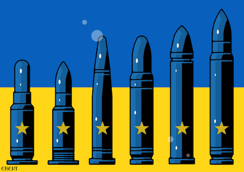 Cartoon: EU and ammo to Ukraine (medium) by Enrico Bertuccioli tagged ukraine,russia,europe,europeanparliament,war,business,money,armstrade,political,euparliament,weapons,ammunition,military,destruction,devastation,resistance,victims,life,death,deadlyweapons,wareconomy,putin,zelensky,ukraine,russia,europe,europeanparliament,war,business,money,armstrade,political,euparliament,weapons,ammunition,military,destruction,devastation,resistance,victims,life,death,deadlyweapons,wareconomy,putin,zelensky