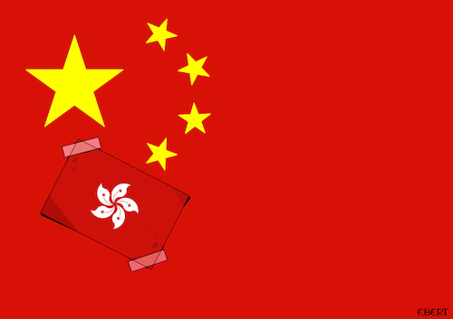 Cartoon: Flag of China updated (medium) by Enrico Bertuccioli tagged china,chinese,hongkong,flag,democracy,freedom,rights,authoritarianism,people,society,economy,business,money,markets,political,policy,crisis,finance,financial,revolution,repression,government,control,power,elections,propaganda,oppression,leadership,military,police,protest,protesters
