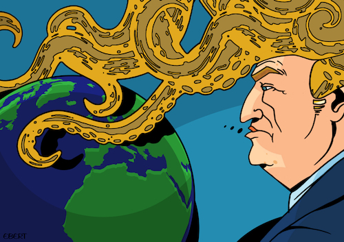 Cartoon: Octopus hair (medium) by Enrico Bertuccioli tagged trump,donaldtrump,authoritarianism,uspresident,newworldorder,domination,worlddomination,power,control,world,farright,politicalextremism,resources,naturalresources,resourcesexploitation,economy,business,money,greed,tariffwar,trade,tradetariffs,egocentrism,narcissist,egomaniac,political,politicalcartoon,editorialcartoon,trump,donaldtrump,authoritarianism,uspresident,newworldorder,domination,worlddomination,power,control,world,farright,politicalextremism,resources,naturalresources,resourcesexploitation,economy,business,money,greed,tariffwar,trade,tradetariffs,egocentrism,narcissist,egomaniac,political,politicalcartoon,editorialcartoon