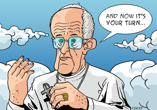Cartoon: Pope Francis 1936-2025 (medium) by Enrico Bertuccioli tagged popefrancis,pope,religion,peace,tolerance,inheritance,death,popefrancisdeath,fraternity,political,politicalcartoon,editorialcartoon,popefrancis,pope,religion,peace,tolerance,inheritance,death,popefrancisdeath,fraternity,political,politicalcartoon,editorialcartoon